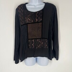 VTG Spencer Alexis Blouse 8 Black Silk Blend Lace Patchwork Whimsigoth Art Wear